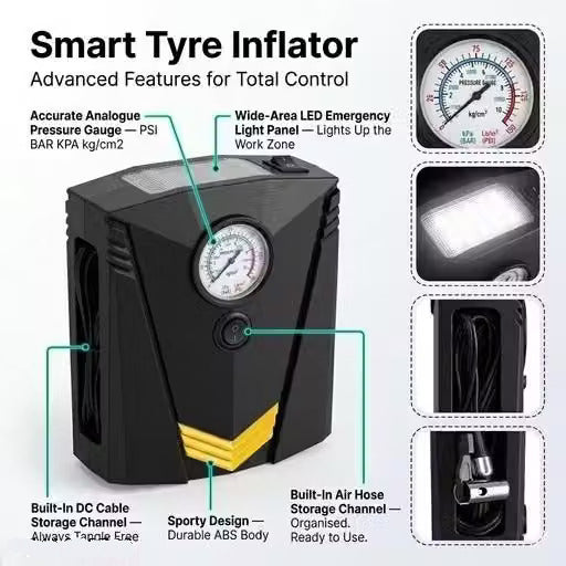 150 PSI Portable Tyre Inflator Pump with LED Light – Fast Air Compressor for Car, Bike & Ball