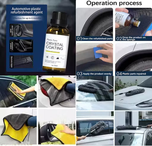 Pack of 6 Premium Microfiber Car Cleaning Kit – Interior & Exterior Car Duster Set with Crystal Coating Spray for Cars, Bikes, SUVs & Plastic Parts