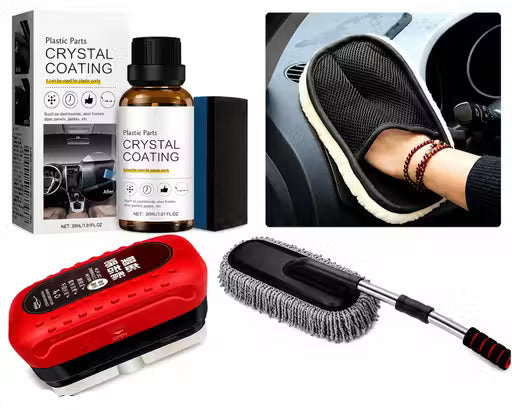 9-Piece Premium Car Cleaning Kit – Super Microfiber Car Duster Set with Vacuum Cleaner, Crystal Coating Spray, AC Vent Brush & Cleaning Gloves for Interior & Exterior Cleaning